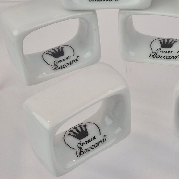 Crown Baccara Napkin Rings Modern Rectangle Porcelain Glossy Finish Set of 7 - Picture 2 of 13